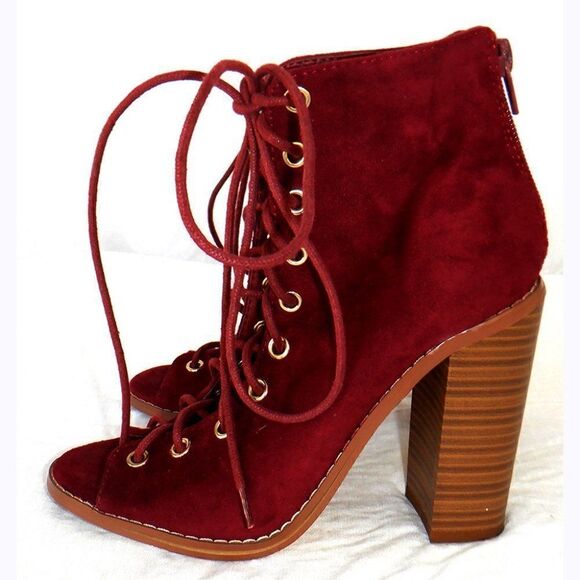 Cranberry red Gladiator peep toes chunky heels - Picture 4 of 6